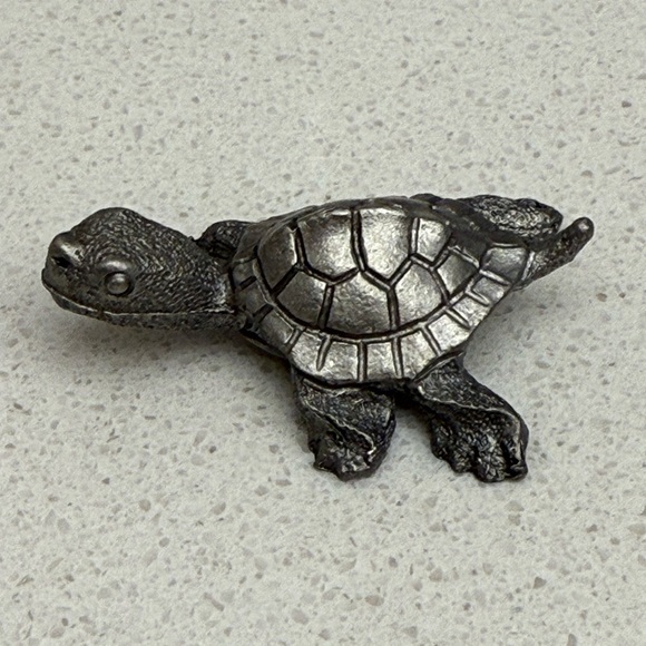 Vintage Spoontiques Tiny Pewter Turtle Figurine Miniature - Picture 2 of 9